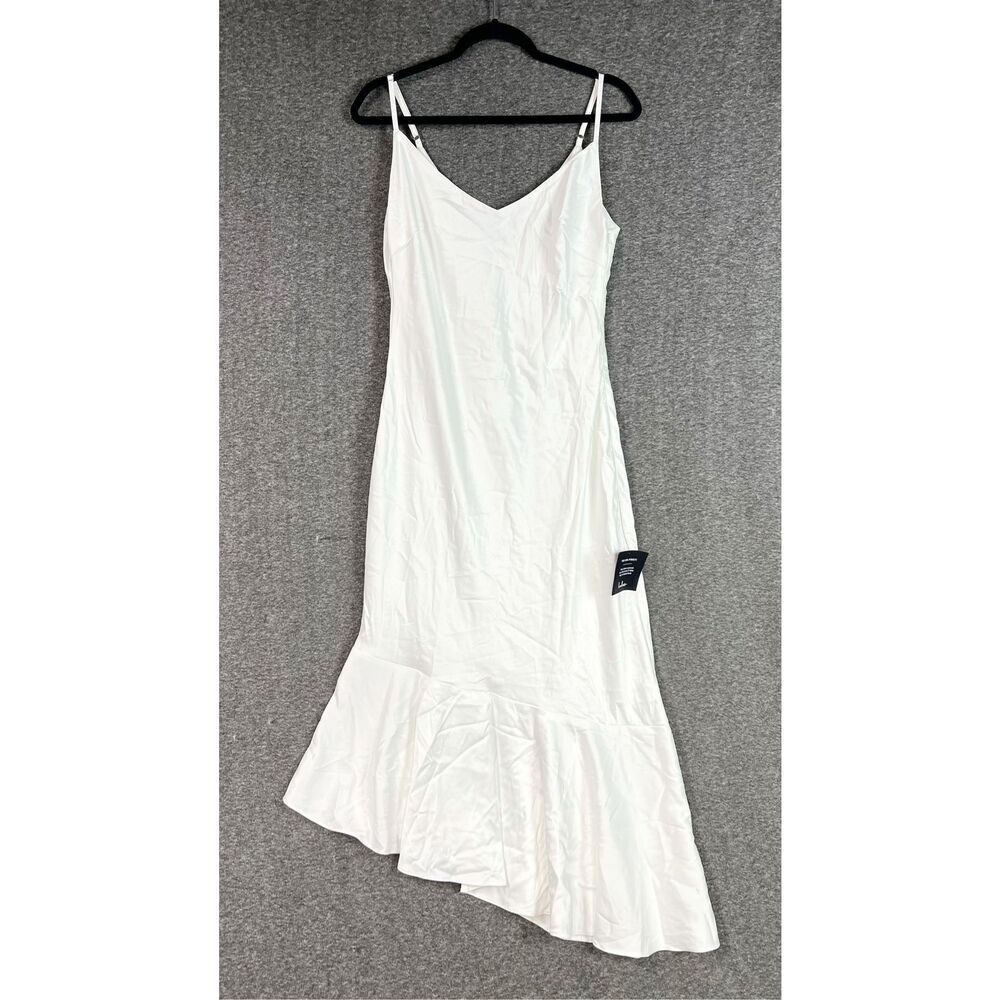 Lulus Strictly Romance White Satin Asymmetrical Tiered Midi Dress Size M NWT - Picture 5 of 8